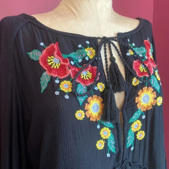 Free People Spell On You Embroidered Floral Black Dress - Picture 4 of 8